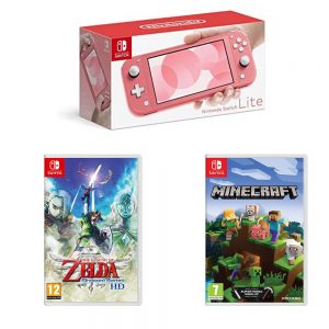 Switch Lite Console Coral Pink with Zelda Breath of Wild & Minecraft