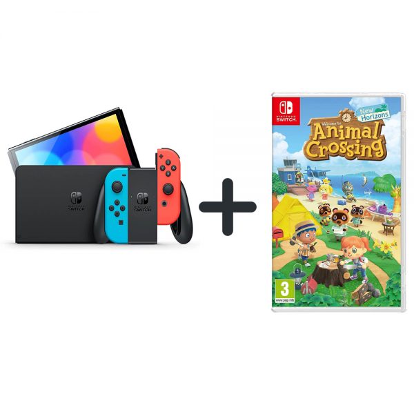 SWITCH OLED CONSOLE NEON + ANIMAL CROSSING