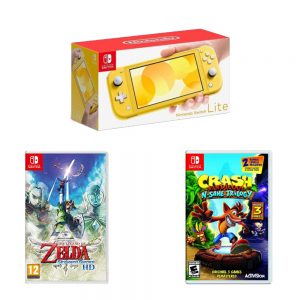 Switch Lite Console Yellow with Zelda Skywards & Crash Trilogy